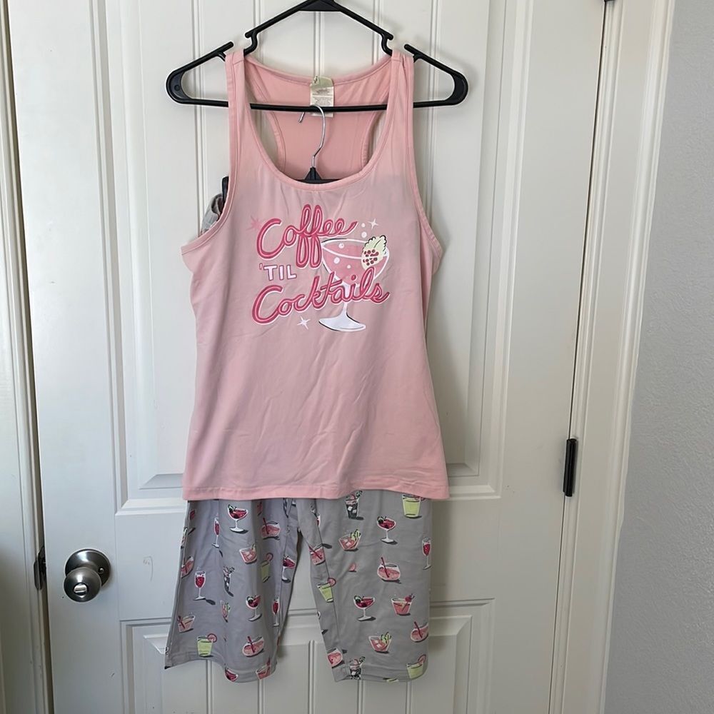 Nite Nite coffee til cocktails pink and gray pajama set size medium